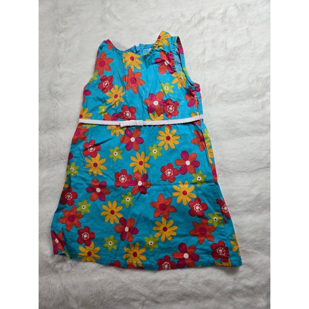 KRU Girls Size 4 Blue Floral Glitter Sleeveless A-Line Party Dress‎